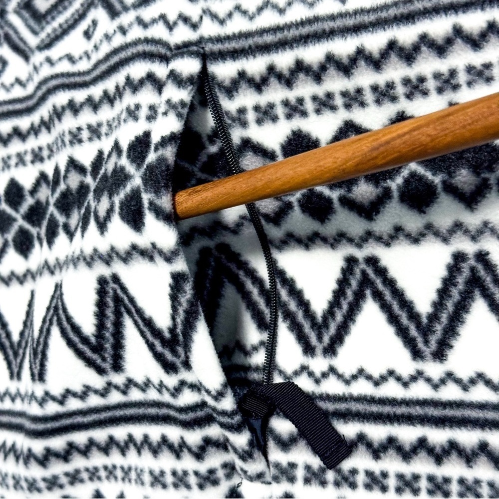 Talbots Womens 2X Black White Fair Isle Fleece Zip Jacket Geometric Nordic New - Picture 5 of 13